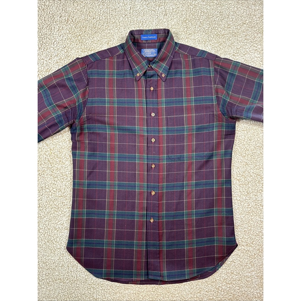 VTG Pendleton Men's 100% Pure Virgin Wool Plaid Button Up Shirt Men's M Red Blue
